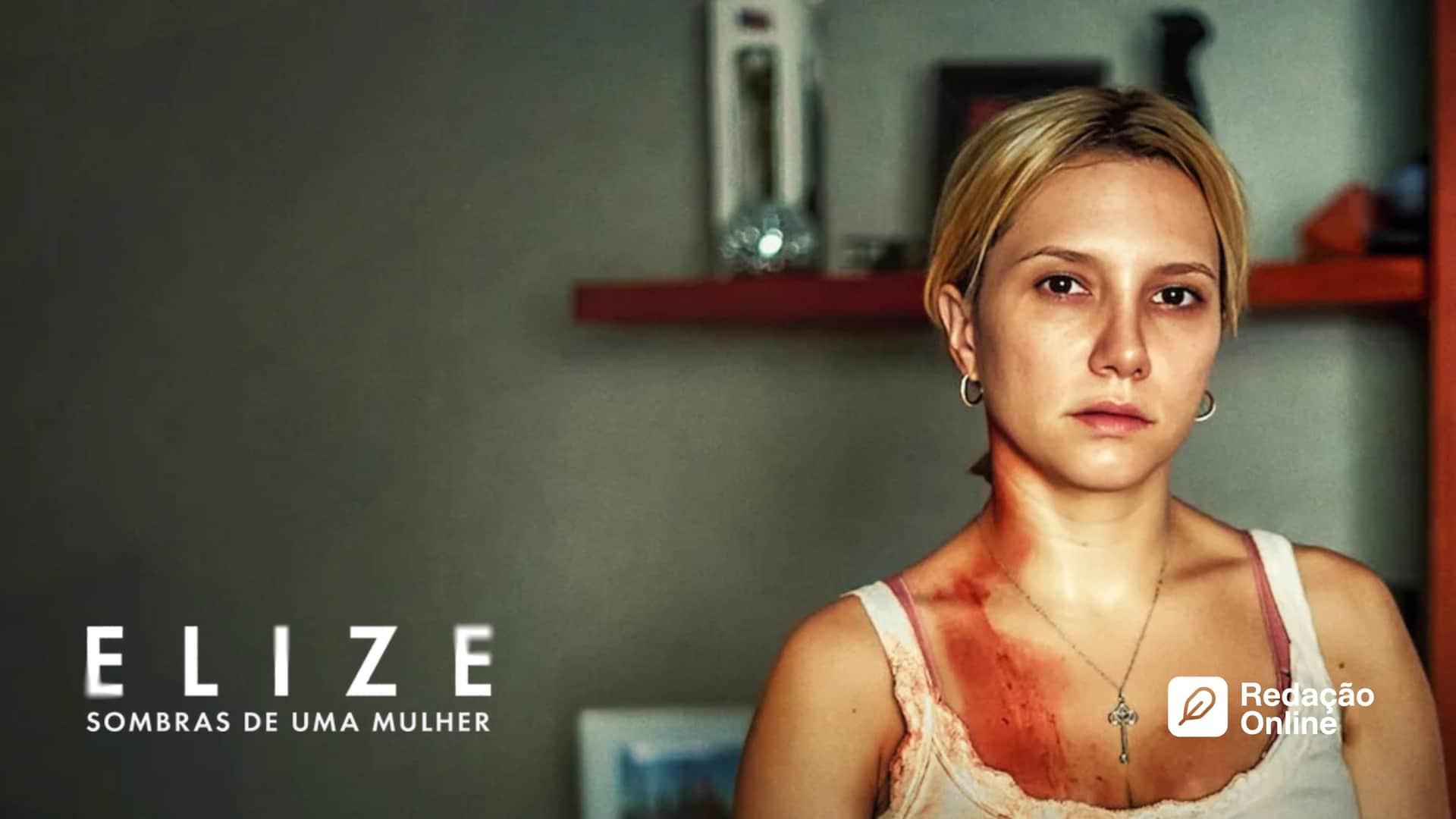 Cena dramática inspirada em true crime, relacionada a violência doméstica, mídia e justiça criminal